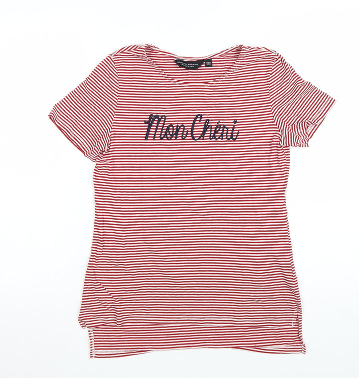 Dorothy Perkins Women Red Striped Mon Cheri T-Shirt Size 10