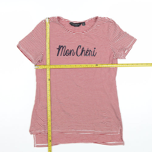 Dorothy Perkins Women Red Striped Mon Cheri T-Shirt Size 10