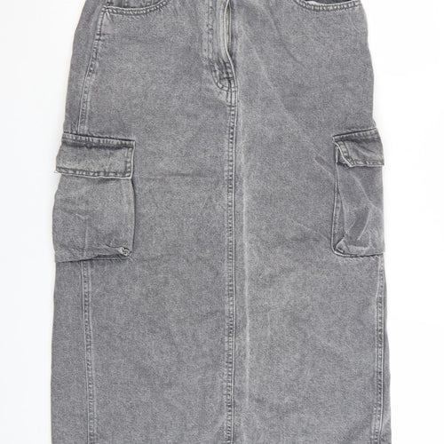 Primark Womens Grey Denim Cargo Midi Skirt Size 8