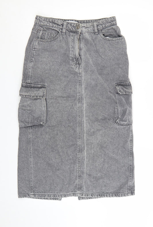 Primark Womens Grey Denim Cargo Midi Skirt Size 8