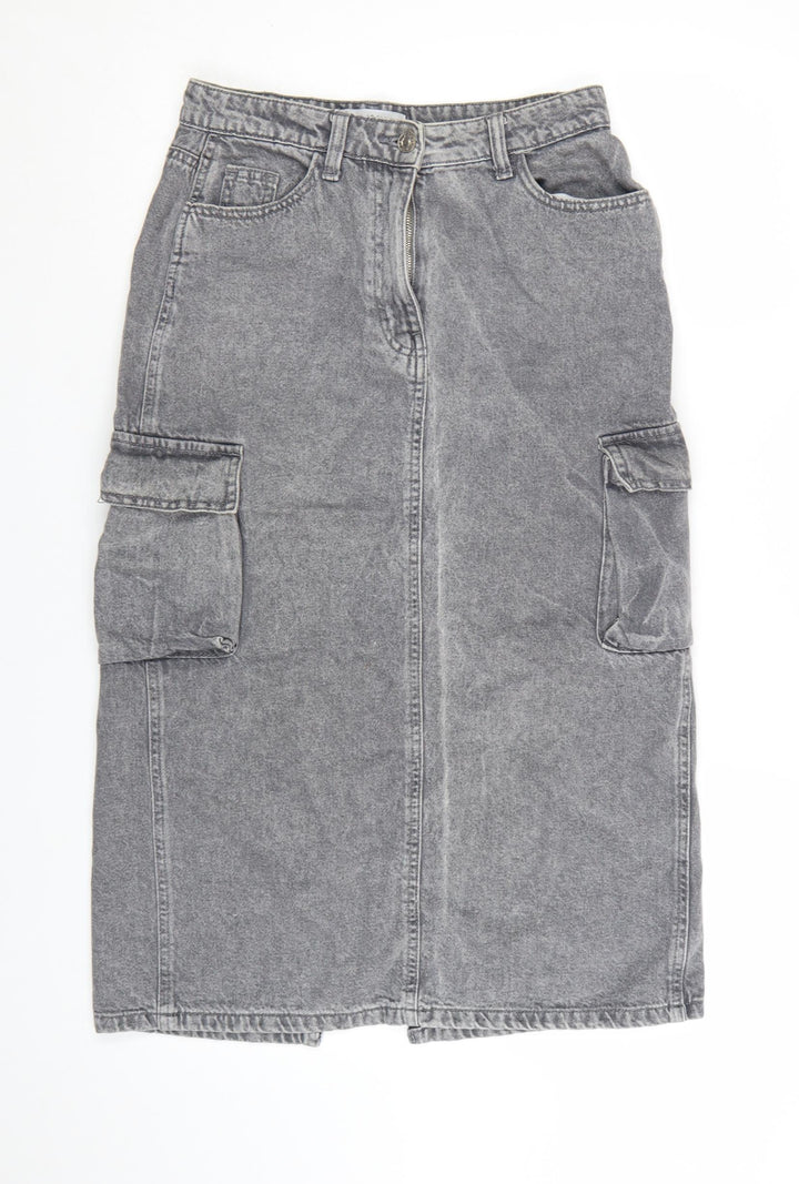 Primark Womens Grey Denim Cargo Midi Skirt Size 8