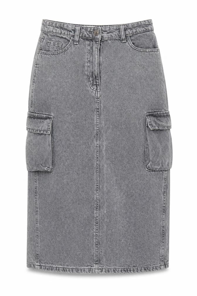 Primark Womens Grey Denim Cargo Midi Skirt Size 8