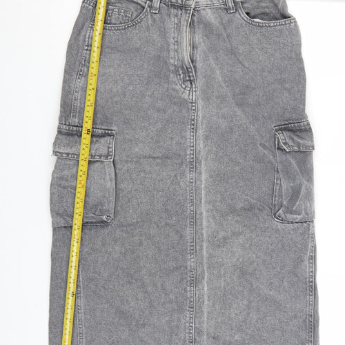 Primark Womens Grey Denim Cargo Midi Skirt Size 8