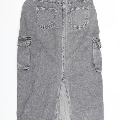 Primark Womens Grey Denim Cargo Midi Skirt Size 8