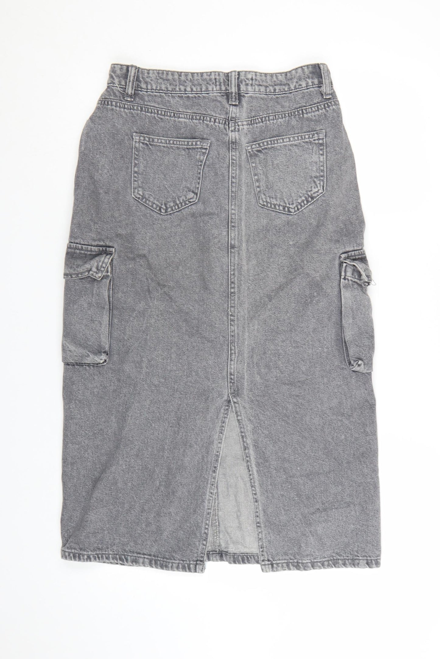 Primark Womens Grey Denim Cargo Midi Skirt Size 8