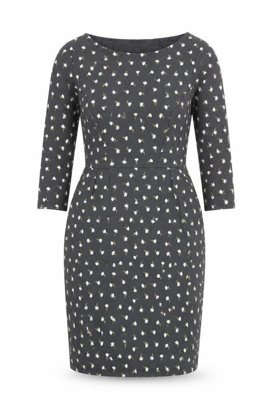 Front view of Boden Women’s Grey Floral Cotton Shift Dress UK 10P 3/4 Sleeve