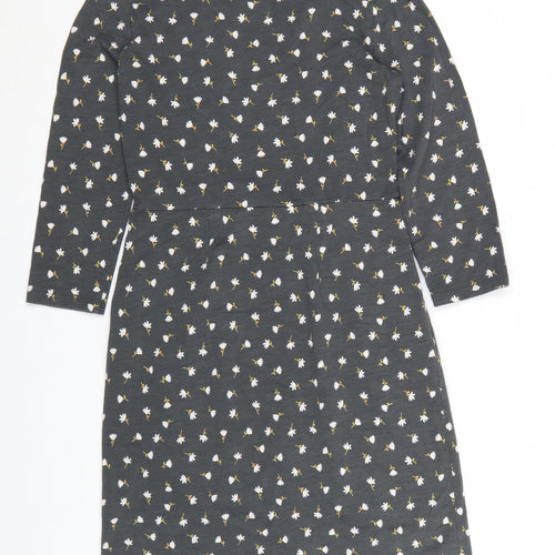 Boden Women’s Grey Floral Cotton Shift Dress UK 10P 3/4 Sleeve