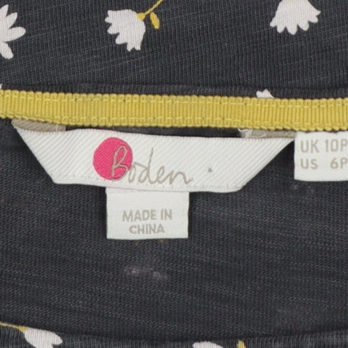 Boden Women’s Grey Floral Cotton Shift Dress UK 10P 3/4 Sleeve