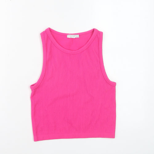 Stradivarius Women’s Pink Cropped Tank Top Size 12 Cotton Blend
