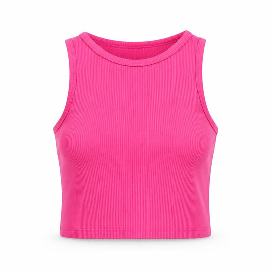 Front view of Stradivarius Women’s Pink Cropped Tank Top, size UK 12, Cotton Blend