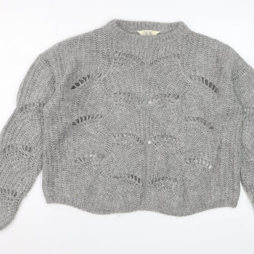 Nine by Savannah Miller Womens Grey Size 14 Open-Knit Wool Jumper