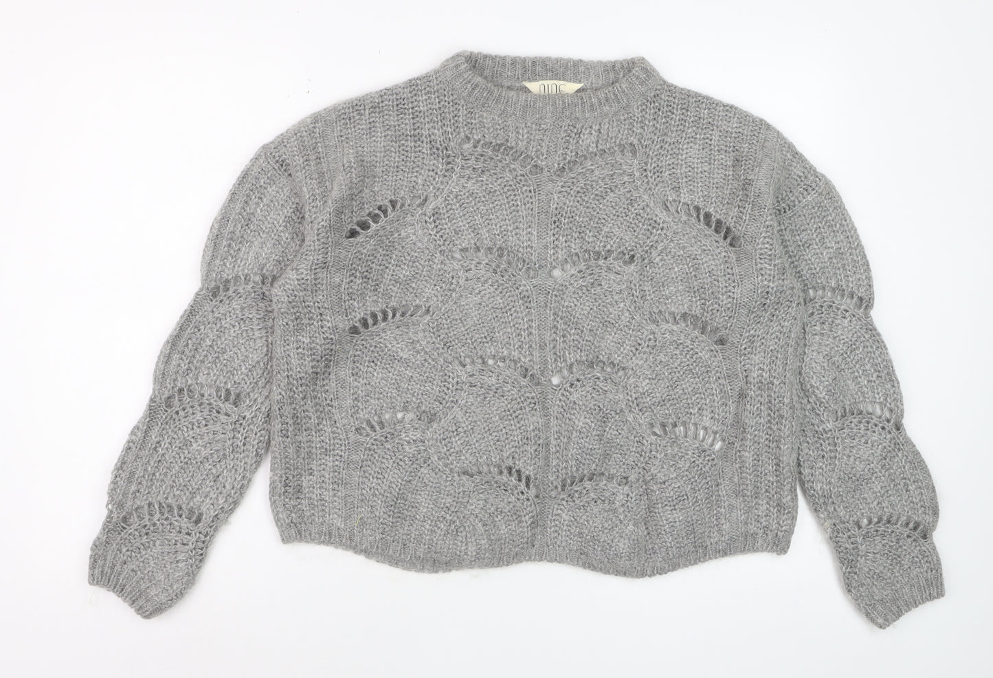 Nine by Savannah Miller Womens Grey Size 14 Open-Knit Wool Jumper