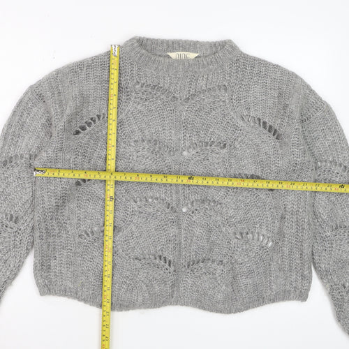 Nine by Savannah Miller Womens Grey Size 14 Open-Knit Wool Jumper
