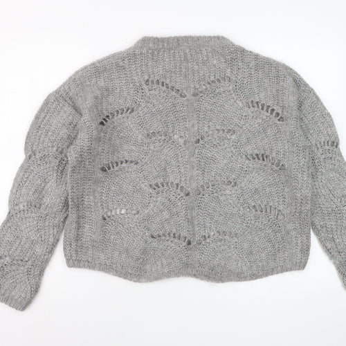 Nine by Savannah Miller Womens Grey Size 14 Open-Knit Wool Jumper