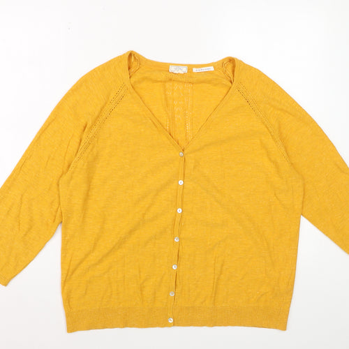 Fat Face Women’s Yellow Cotton V-Neck Cardigan Size 16