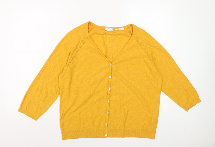 Fat Face Women’s Yellow Cotton V-Neck Cardigan Size 16