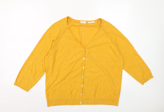 Fat Face Women’s Yellow Cotton V-Neck Cardigan Size 16
