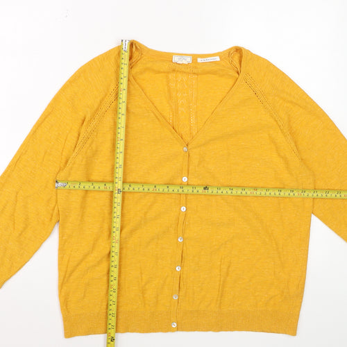 Fat Face Women’s Yellow Cotton V-Neck Cardigan Size 16
