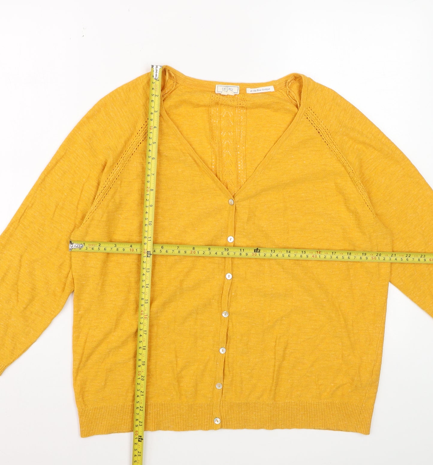 Fat Face Women’s Yellow Cotton V-Neck Cardigan Size 16