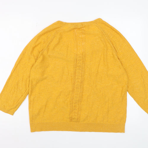 Fat Face Women’s Yellow Cotton V-Neck Cardigan Size 16