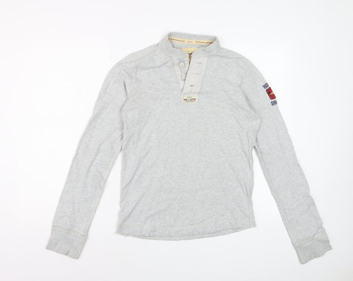 Hollister Men's Grey Long Sleeve Henley T-Shirt Size S Cotton