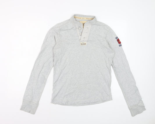 Hollister Men's Grey Long Sleeve Henley T-Shirt Size S Cotton