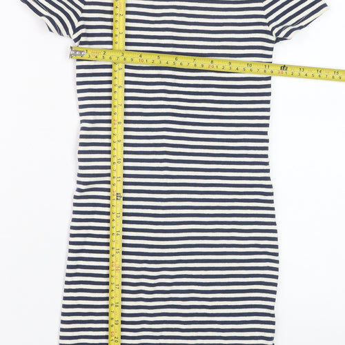 Bershka Womens Blue Striped Off Shoulder Bodycon Dress Size S