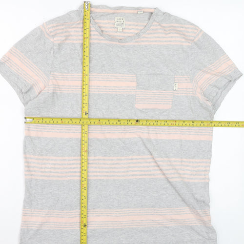 Jack Wills Men’s Grey Striped Cotton T-Shirt Size M Regular Fit