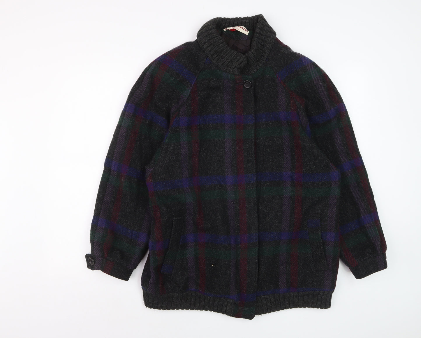 Braefair Women's Multicoloured Wool Check Mid-Length Jacket Size 12