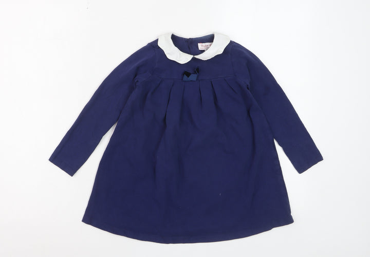Trotters London Girls Blue A-Line Peter Pan Collar Dress 3 Years