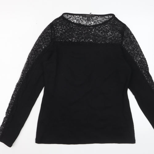 Coast Women Black Lace Long Sleeve Blouse Size 12 Elegant Top