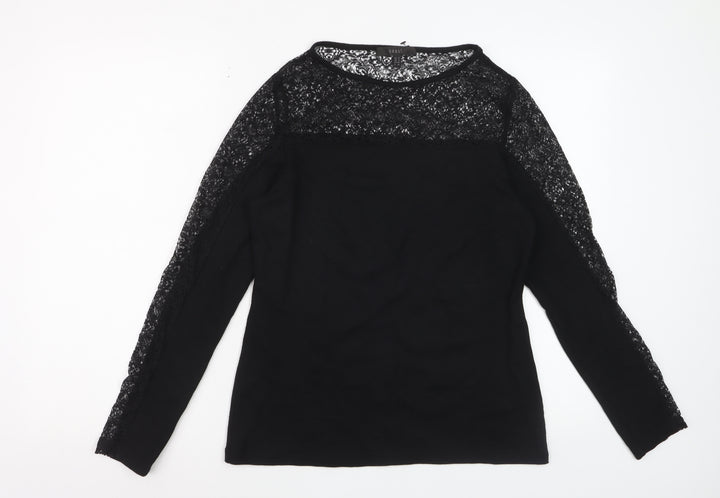 Coast Women Black Lace Long Sleeve Blouse Size 12 Elegant Top