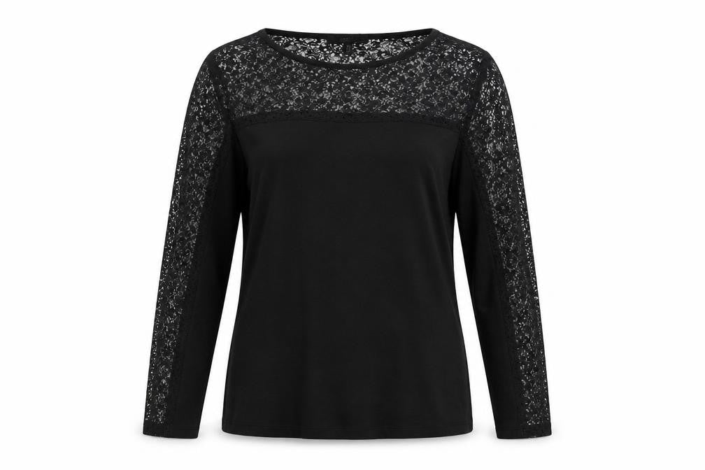 Front view of Coast Women Black Lace Long Sleeve Blouse, size 12, Elegant Top