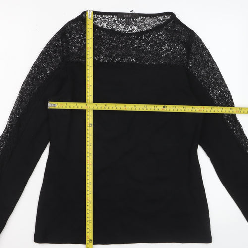 Coast Women Black Lace Long Sleeve Blouse Size 12 Elegant Top