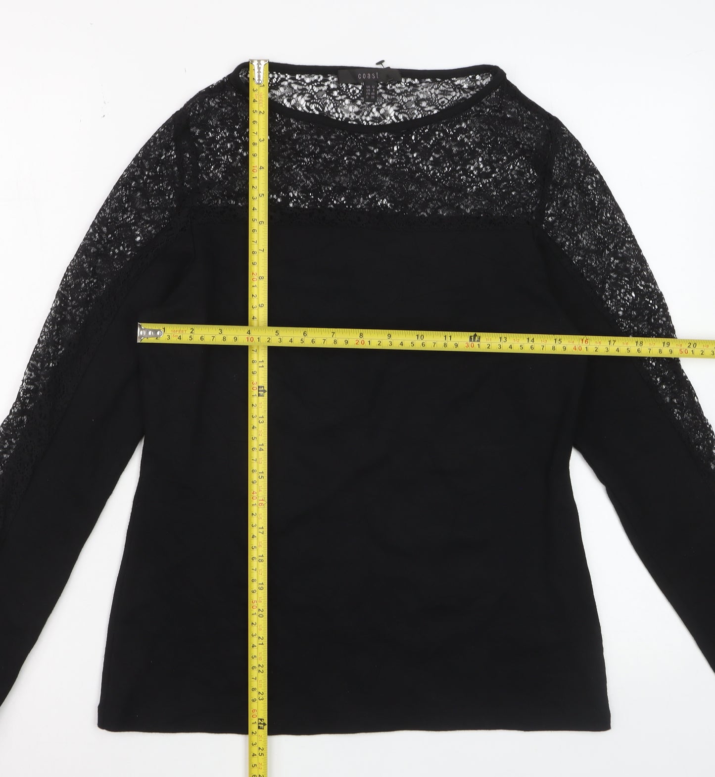 Coast Women Black Lace Long Sleeve Blouse Size 12 Elegant Top