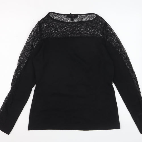 Coast Women Black Lace Long Sleeve Blouse Size 12 Elegant Top