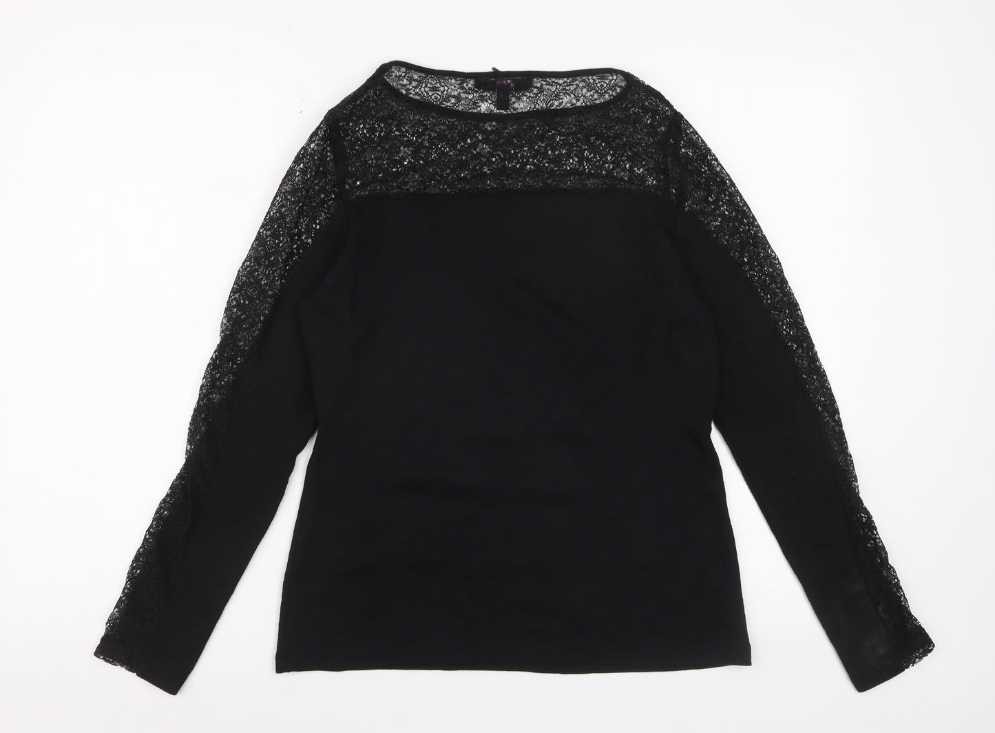 Coast Women Black Lace Long Sleeve Blouse Size 12 Elegant Top