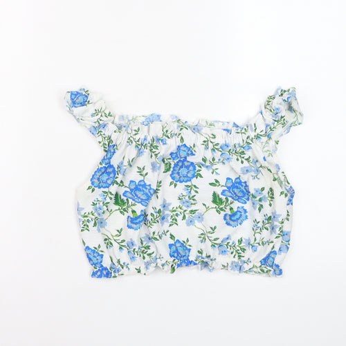 Topshop Women’s White Floral Cropped Off Shoulder Blouse Size 10
