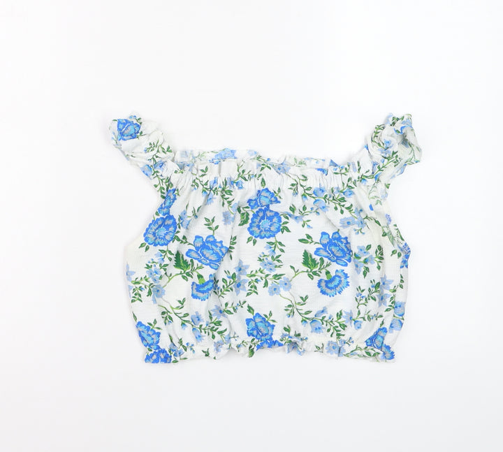 Topshop Women’s White Floral Cropped Off Shoulder Blouse Size 10