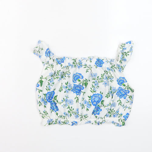 Topshop Women’s White Floral Cropped Off Shoulder Blouse Size 10