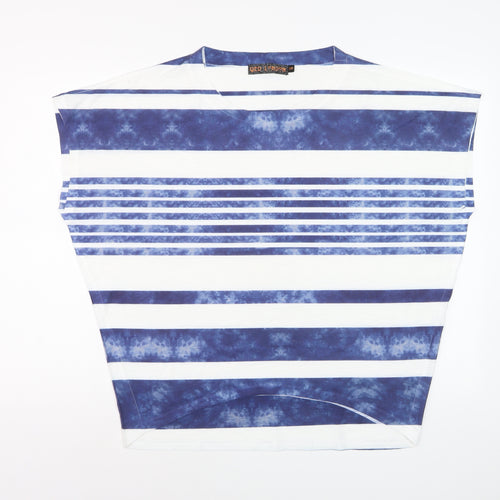 QED London Women Blue Striped Sleeveless Basic T-Shirt S
