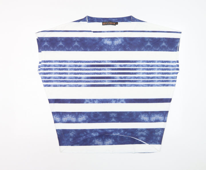 QED London Women Blue Striped Sleeveless Basic T-Shirt S