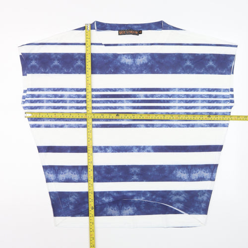 QED London Women Blue Striped Sleeveless Basic T-Shirt S