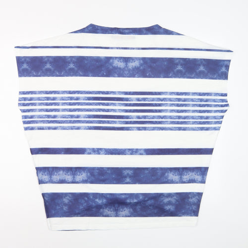 QED London Women Blue Striped Sleeveless Basic T-Shirt S