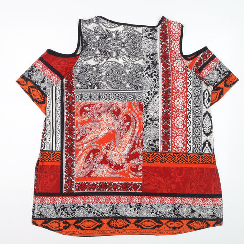 Wallis Womens Red Black Paisley Cold Shoulder V-Neck Top Size L
