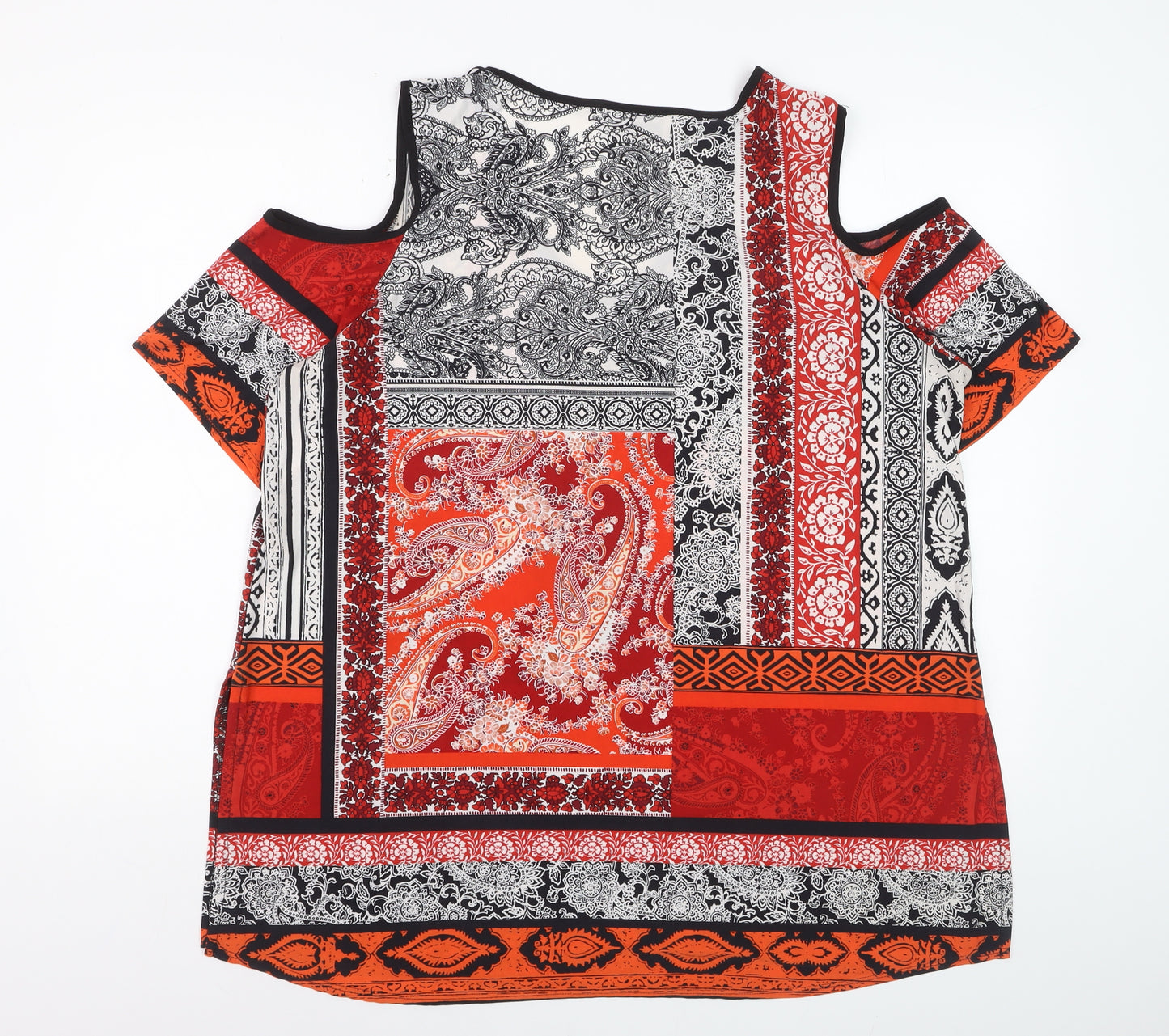 Wallis Womens Red Black Paisley Cold Shoulder V-Neck Top Size L
