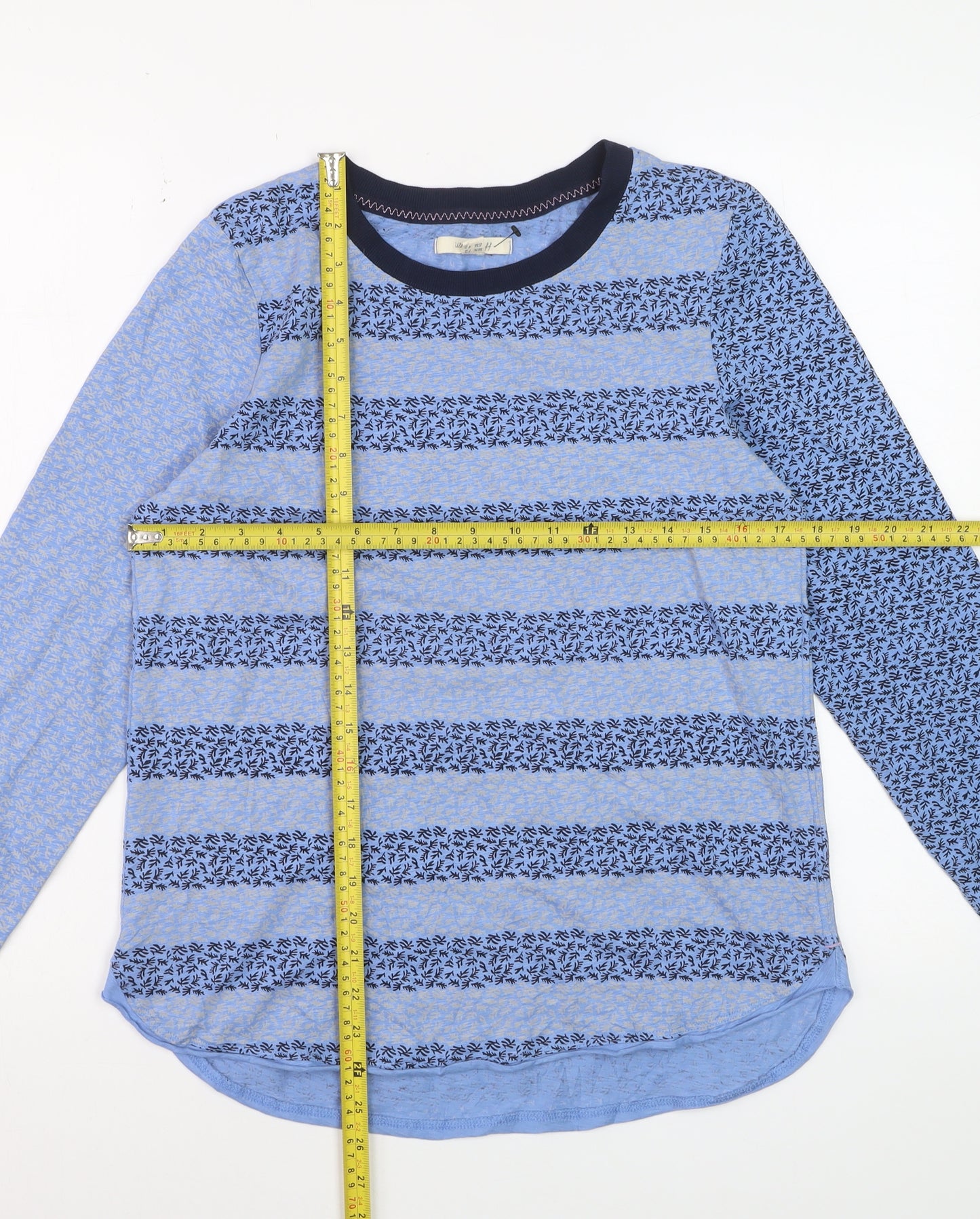 White Stuff Womens Blue Striped Long Sleeve Jersey T-Shirt Size 12