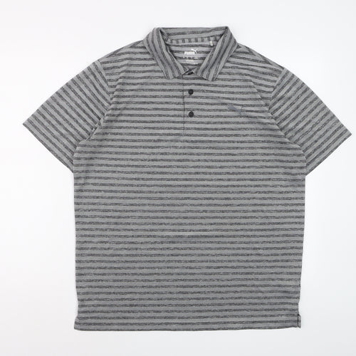 Puma Men’s Grey Striped Golf Polo Shirt Size L Quick Dry Performance