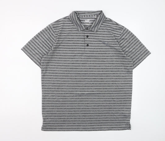 Puma Men’s Grey Striped Golf Polo Shirt Size L Quick Dry Performance