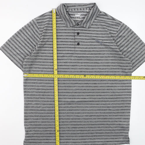 Puma Men’s Grey Striped Golf Polo Shirt Size L Quick Dry Performance